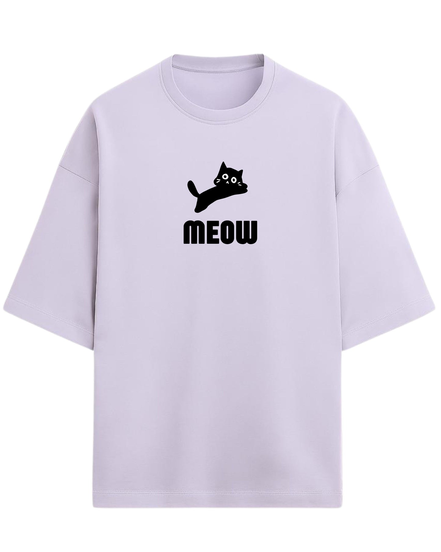 Meow Oversized T-Shirt | Cute Cat Graphic Tee | Premium 260 GSM Cotton