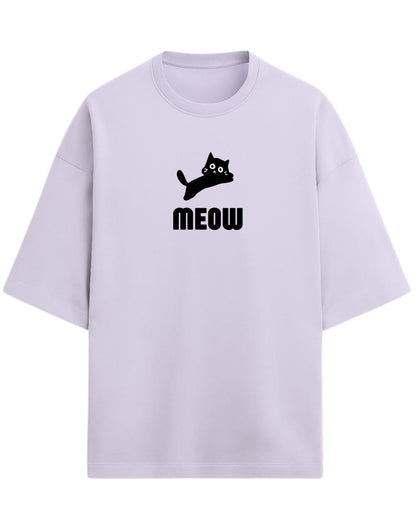 Meow Oversized T-Shirt | Cute Cat Graphic Tee | Premium 260 GSM Cotton
