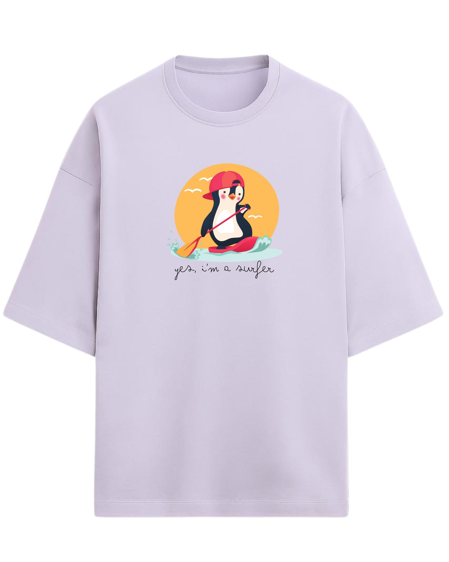 Yes, I'm a Surfer Oversized T-Shirt | Cute Penguin Graphic Tee | Premium 260 GSM Cotton