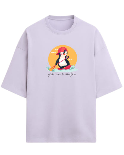 Yes, I'm a Surfer Oversized T-Shirt | Cute Penguin Graphic Tee | Premium 260 GSM Cotton