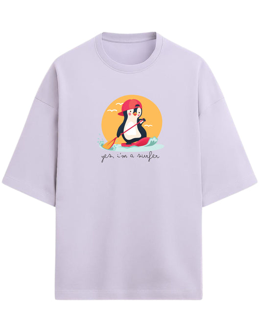 Yes, I'm a Surfer Oversized T-Shirt | Cute Penguin Graphic Tee | Premium 260 GSM Cotton