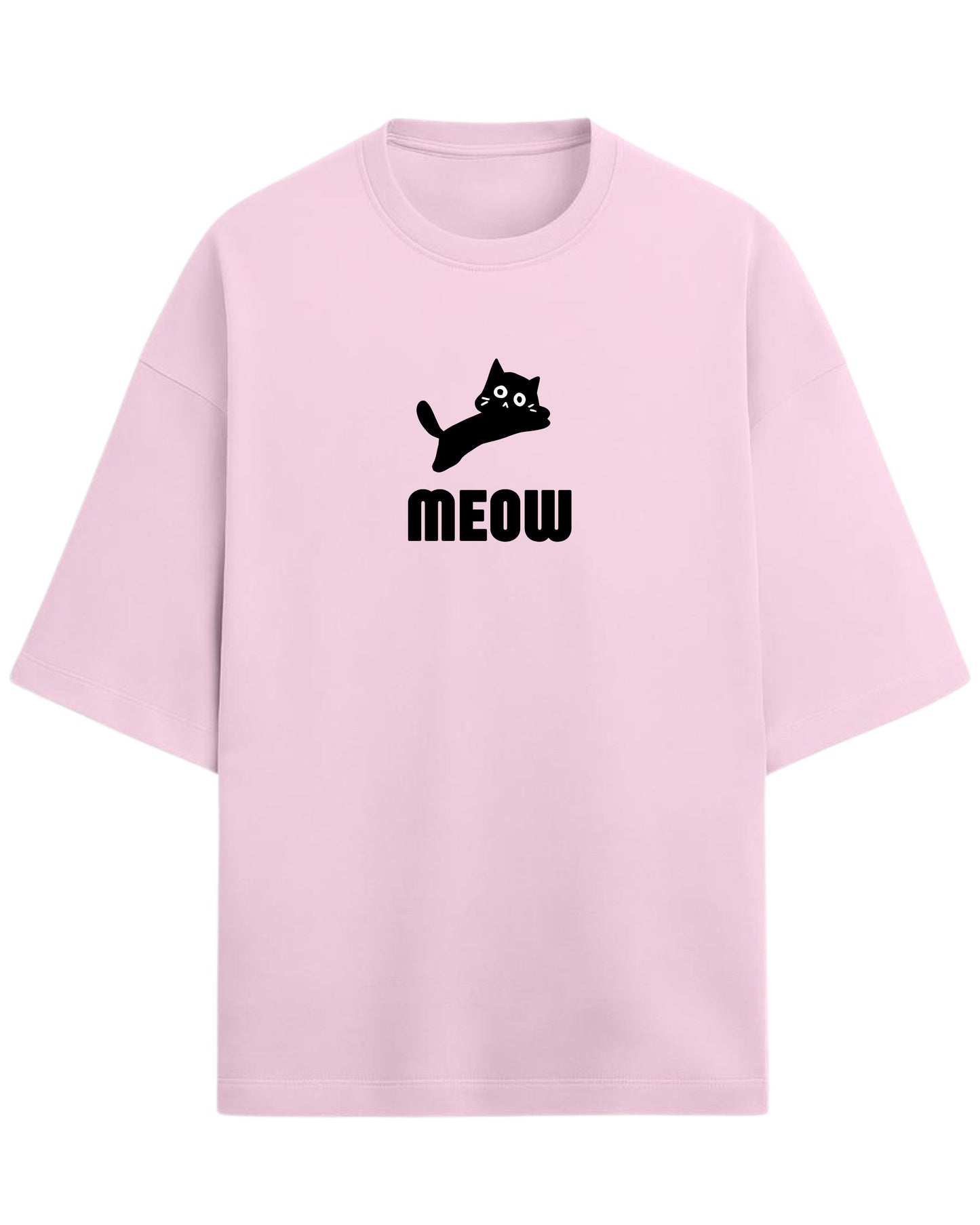 Meow Oversized T-Shirt | Cute Cat Graphic Tee | Premium 260 GSM Cotton