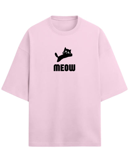 Meow Oversized T-Shirt | Cute Cat Graphic Tee | Premium 260 GSM Cotton
