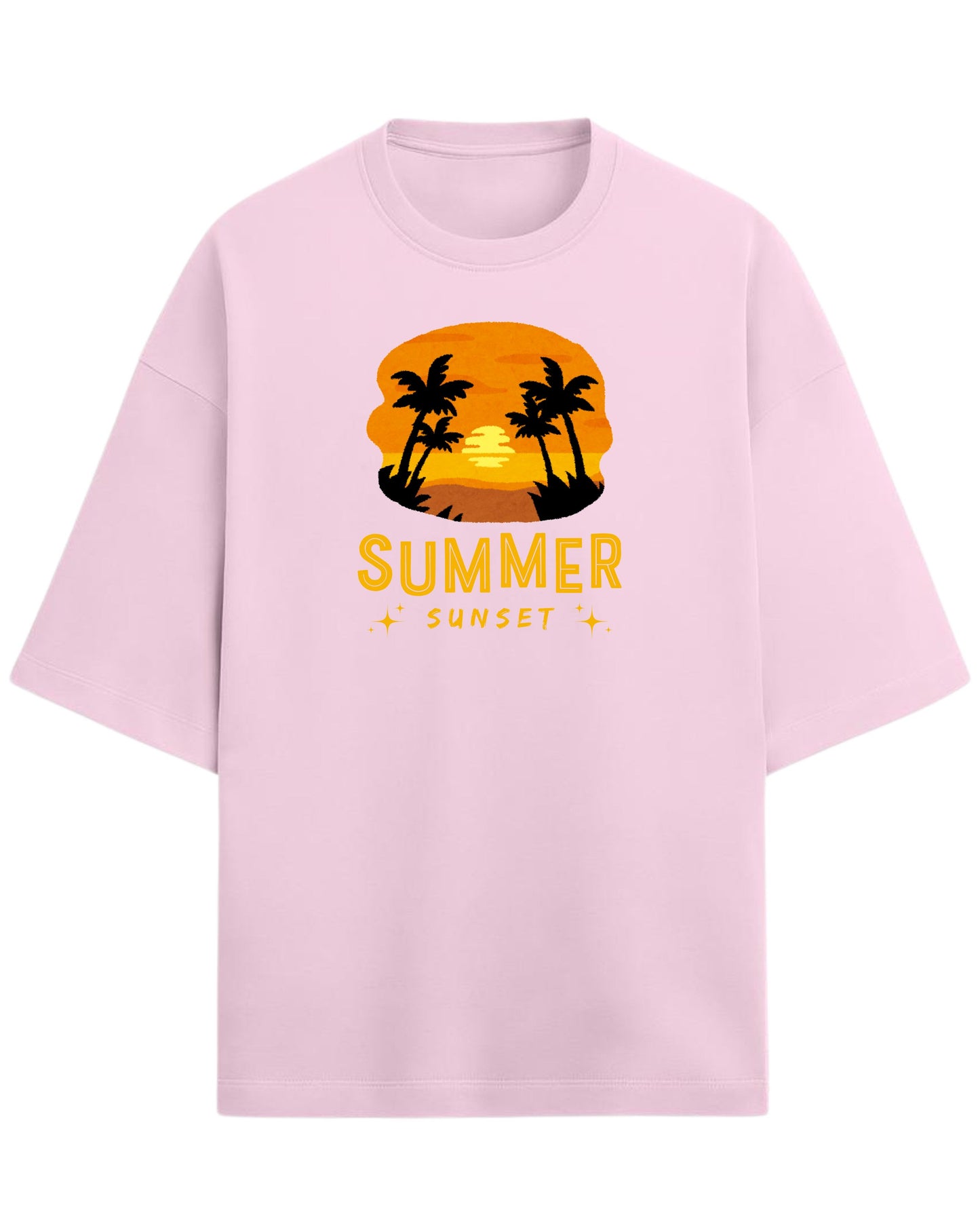 Summer Sunset Oversized T-Shirt | Tropical Beach Graphic Tee | Premium 260 GSM Cotton