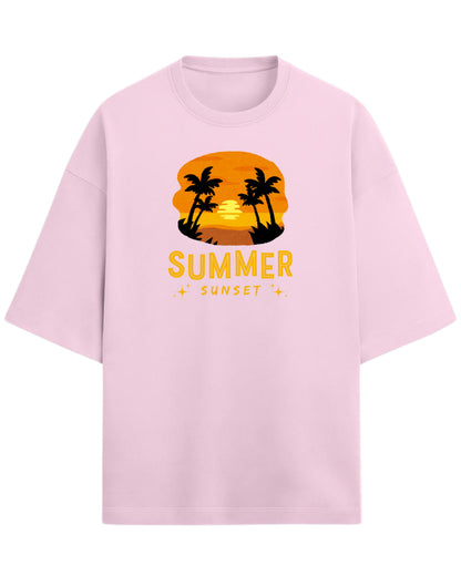 Summer Sunset Oversized T-Shirt | Tropical Beach Graphic Tee | Premium 260 GSM Cotton