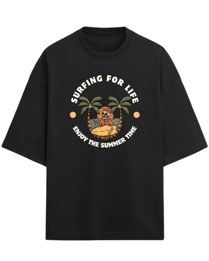 Surfing For Life Oversized T-Shirt | Summer Vibes Graphic Tee | Premium 260 GSM Cotton