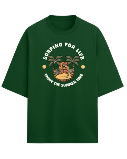 Surfing For Life Oversized T-Shirt | Summer Vibes Graphic Tee | Premium 260 GSM Cotton