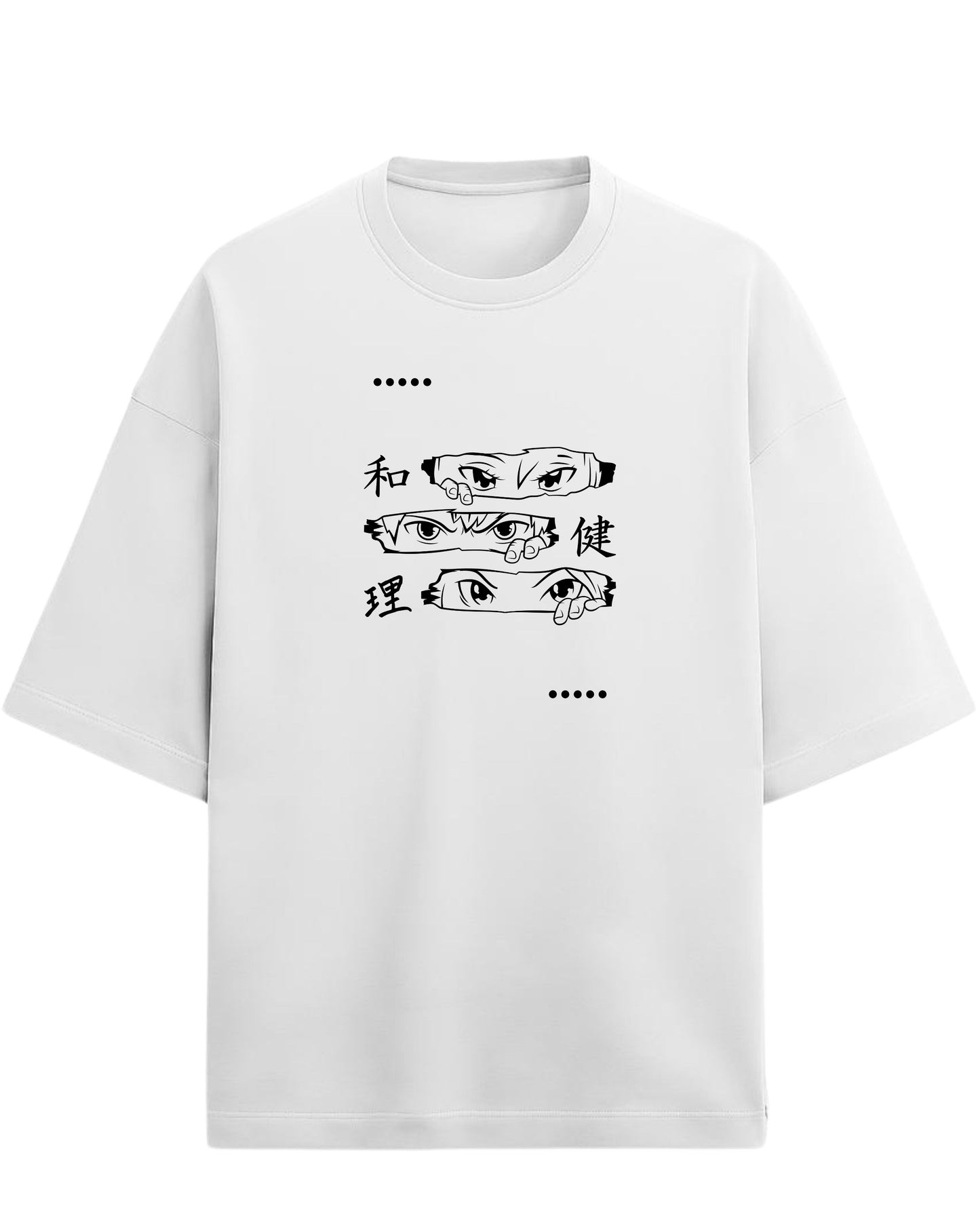 Anime Eyes Trio Oversized T-Shirt | Japanese Kanji Graphic Tee | Premium 260 GSM Cotton