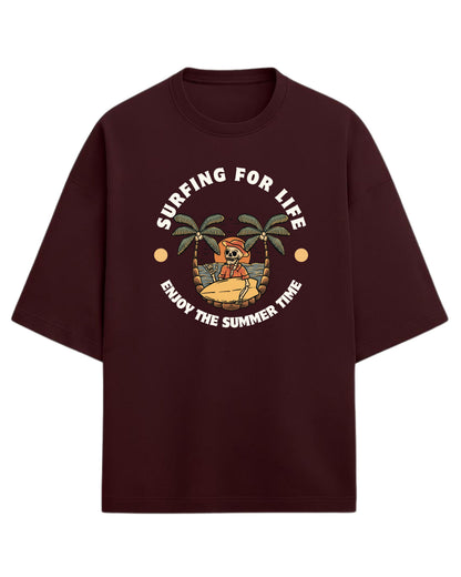 Surfing For Life Oversized T-Shirt | Summer Vibes Graphic Tee | Premium 260 GSM Cotton