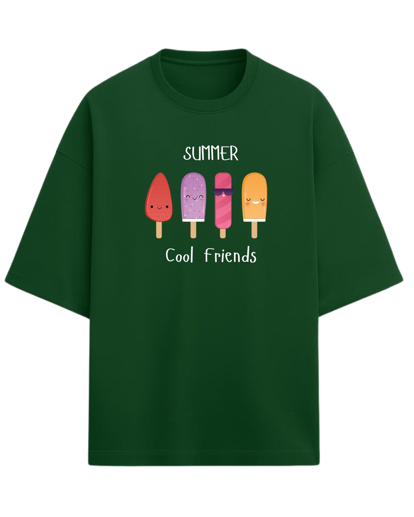 Summer Cool Friends Oversized T-Shirt | Cute Ice Cream Graphic Tee | Premium 260 GSM Cotton