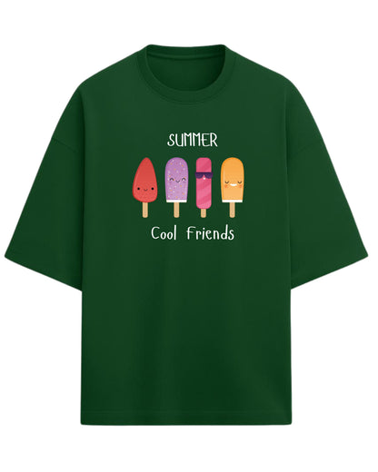 Summer Cool Friends Oversized T-Shirt | Cute Ice Cream Graphic Tee | Premium 260 GSM Cotton