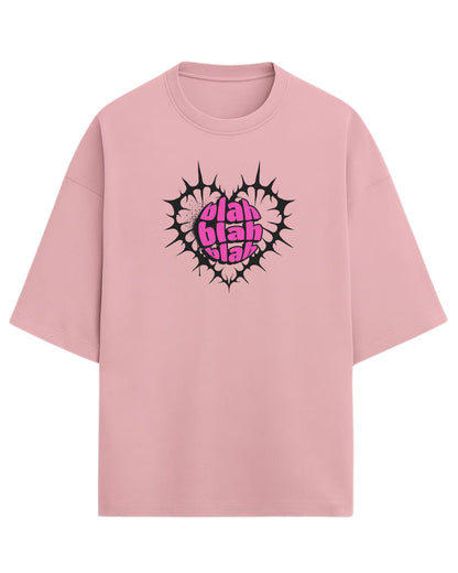 Blah Blah Blah Oversized T-Shirt | Funky Graphic Tee for Women | Premium 260 GSM Cotton