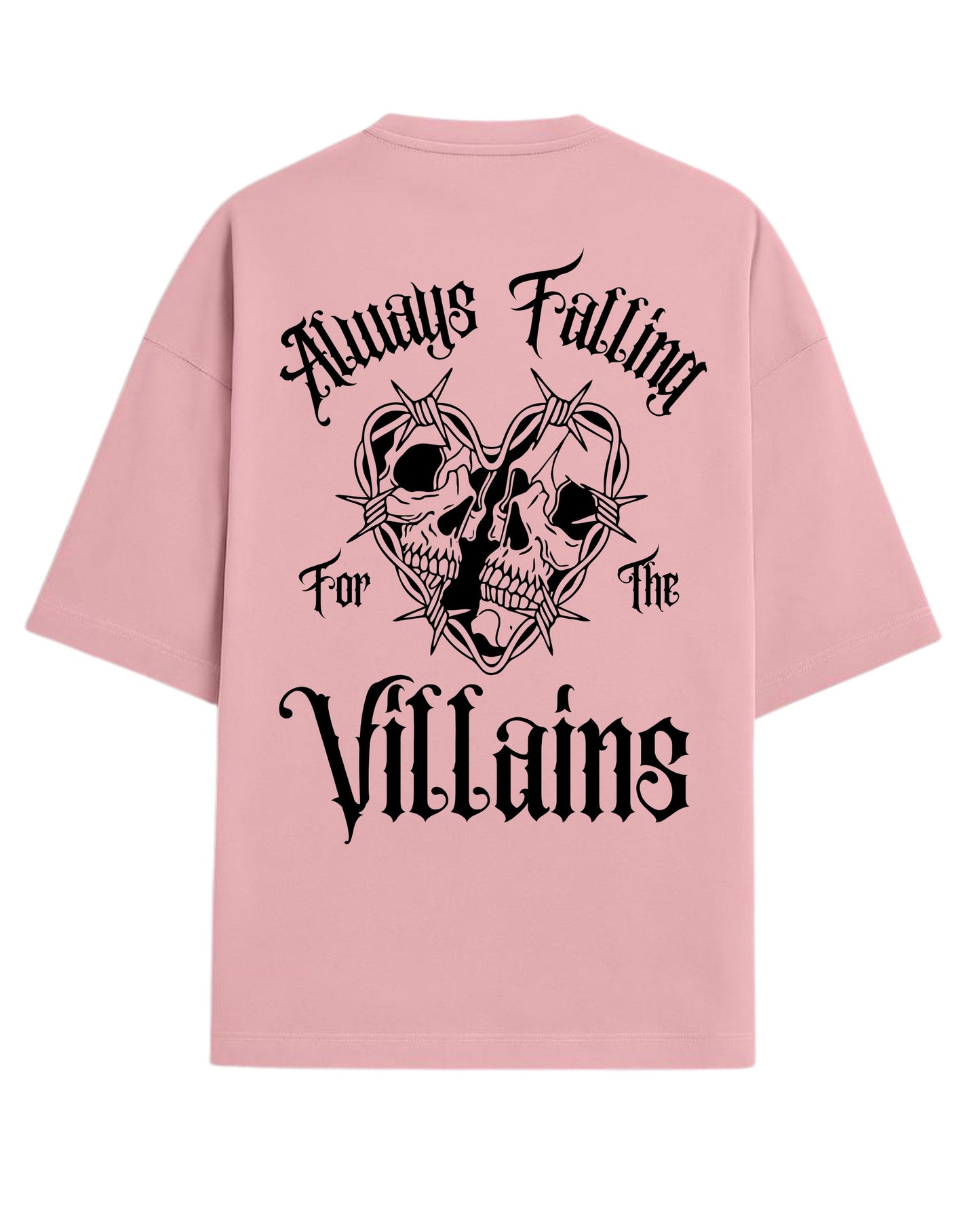 Always Falling for the Villains Oversized T-Shirt | Gothic Skull Heart Graphic Tee | Premium 260 GSM Cotton