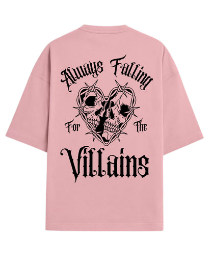 Always Falling for the Villains Oversized T-Shirt | Gothic Skull Heart Graphic Tee | Premium 260 GSM Cotton