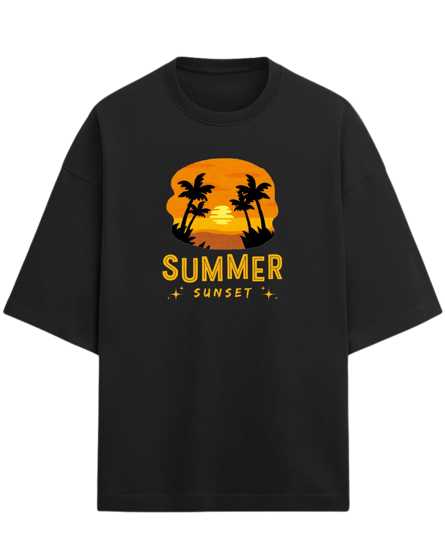 Summer Sunset Oversized T-Shirt | Tropical Beach Graphic Tee | Premium 260 GSM Cotton