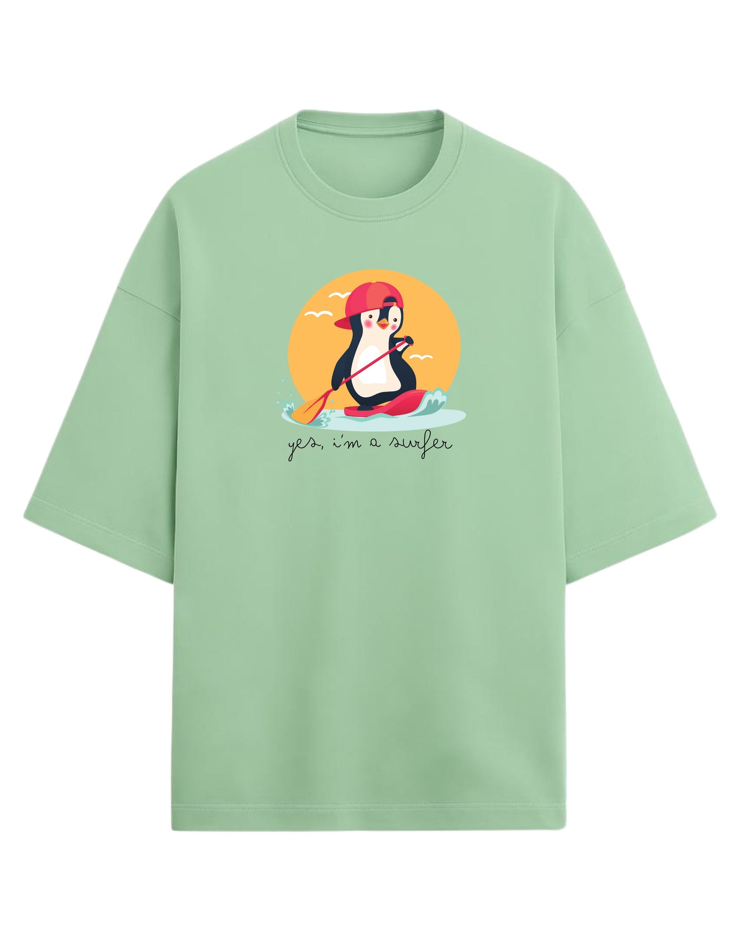 Yes, I'm a Surfer Oversized T-Shirt | Cute Penguin Graphic Tee | Premium 260 GSM Cotton