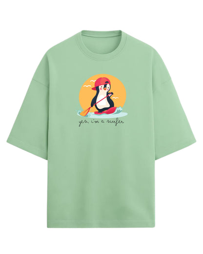 Yes, I'm a Surfer Oversized T-Shirt | Cute Penguin Graphic Tee | Premium 260 GSM Cotton