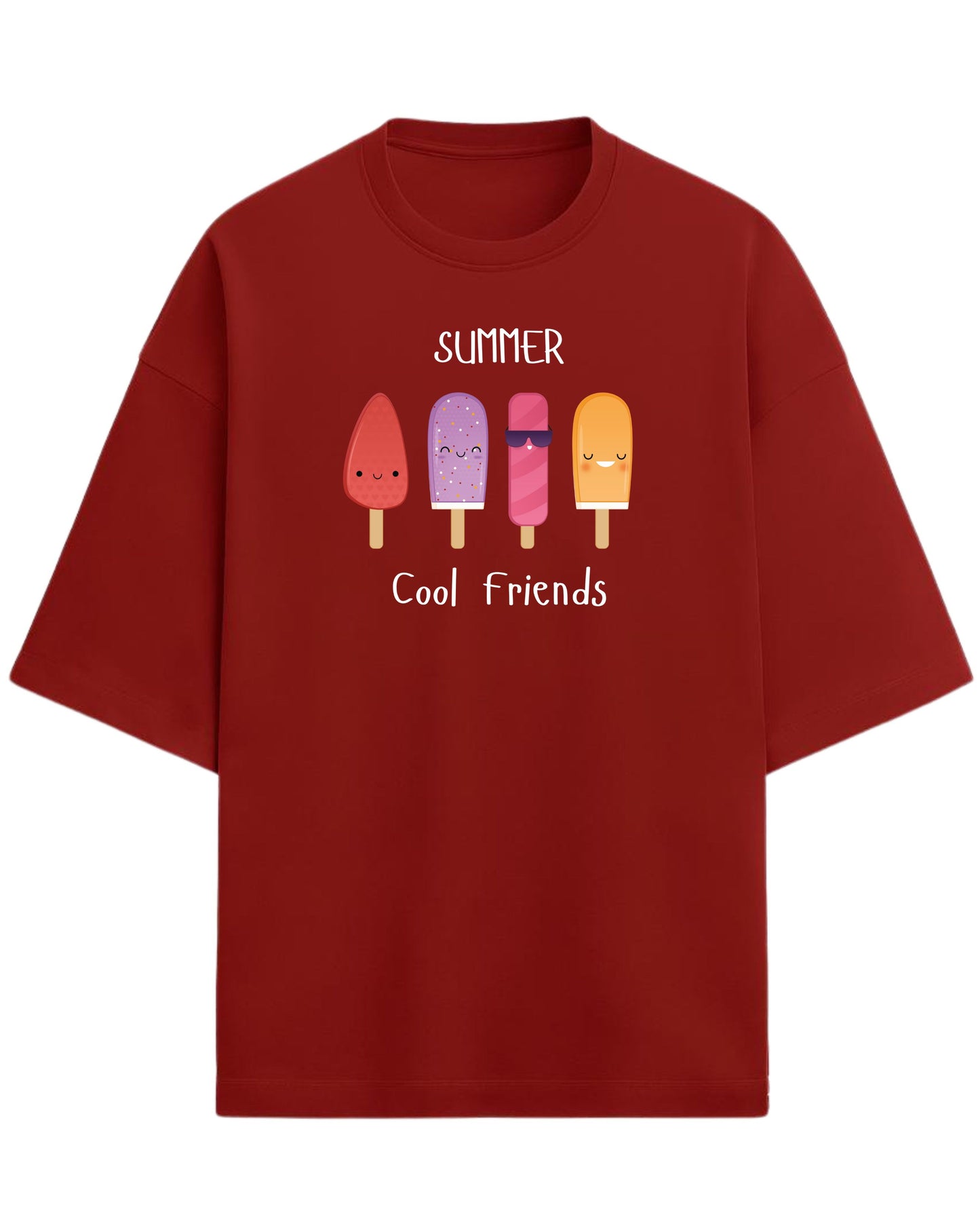 Summer Cool Friends Oversized T-Shirt | Cute Ice Cream Graphic Tee | Premium 260 GSM Cotton