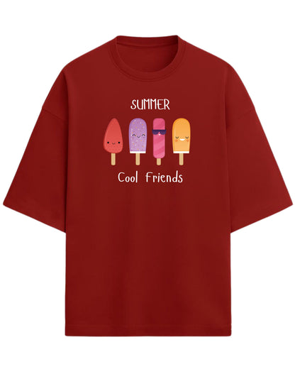 Summer Cool Friends Oversized T-Shirt | Cute Ice Cream Graphic Tee | Premium 260 GSM Cotton