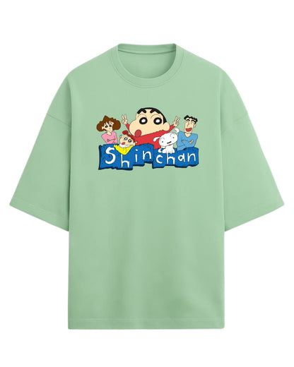 Shinchan Family Oversized T-Shirt | Cartoon Graphic Tee for Adults & Kids | Premium 260 GSM Cotton