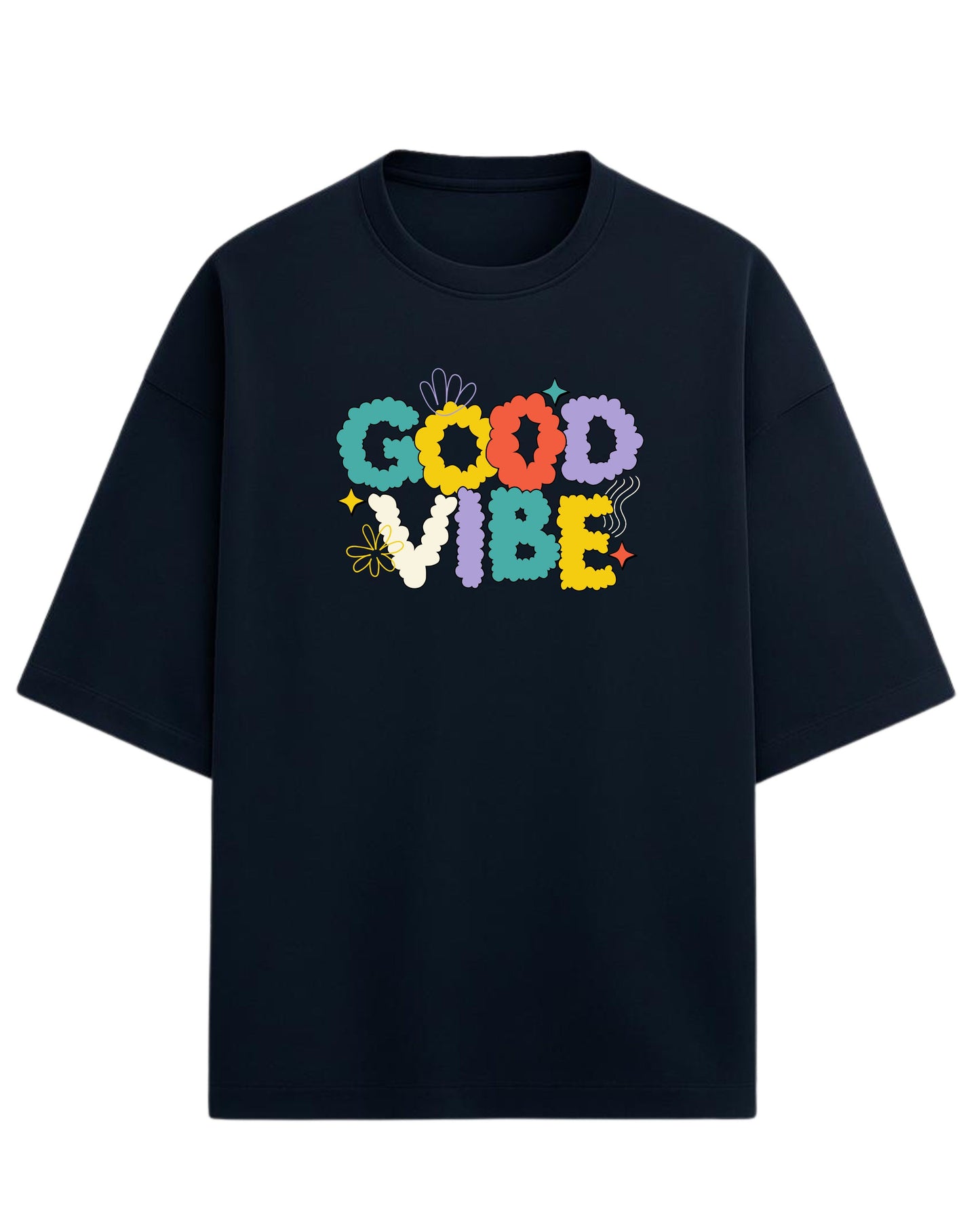 Good Vibe Oversized T-Shirt | Retro Bubble Letter Graphic Tee | Premium 260 GSM Cotton