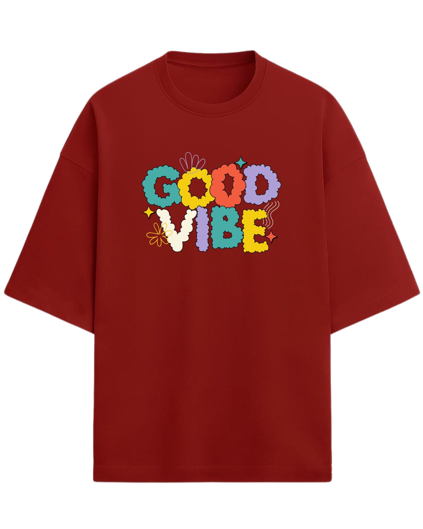 Good Vibe Oversized T-Shirt | Retro Bubble Letter Graphic Tee | Premium 260 GSM Cotton