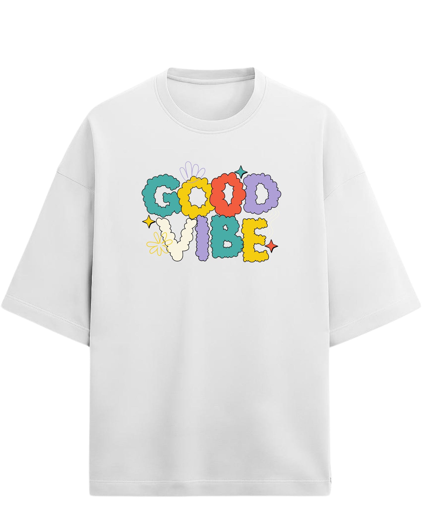 Good Vibe Oversized T-Shirt | Retro Bubble Letter Graphic Tee | Premium 260 GSM Cotton