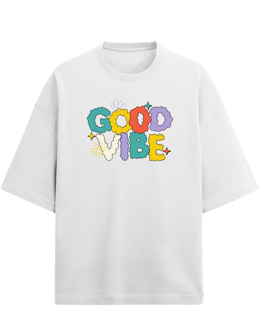 Good Vibe Oversized T-Shirt | Retro Bubble Letter Graphic Tee | Premium 260 GSM Cotton