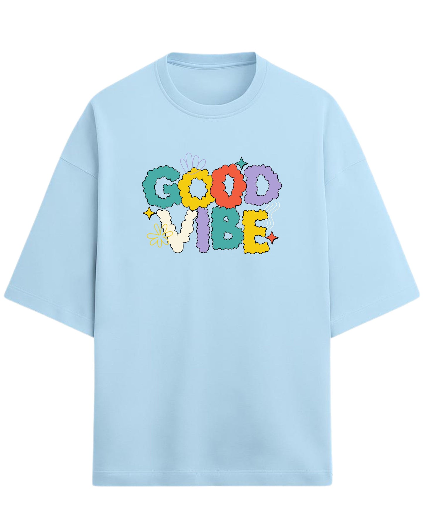 Good Vibe Oversized T-Shirt | Retro Bubble Letter Graphic Tee | Premium 260 GSM Cotton