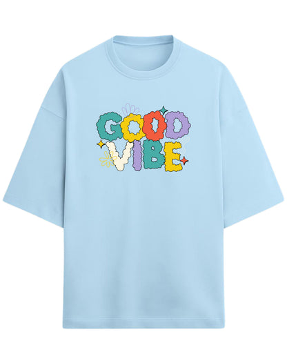 Good Vibe Oversized T-Shirt | Retro Bubble Letter Graphic Tee | Premium 260 GSM Cotton