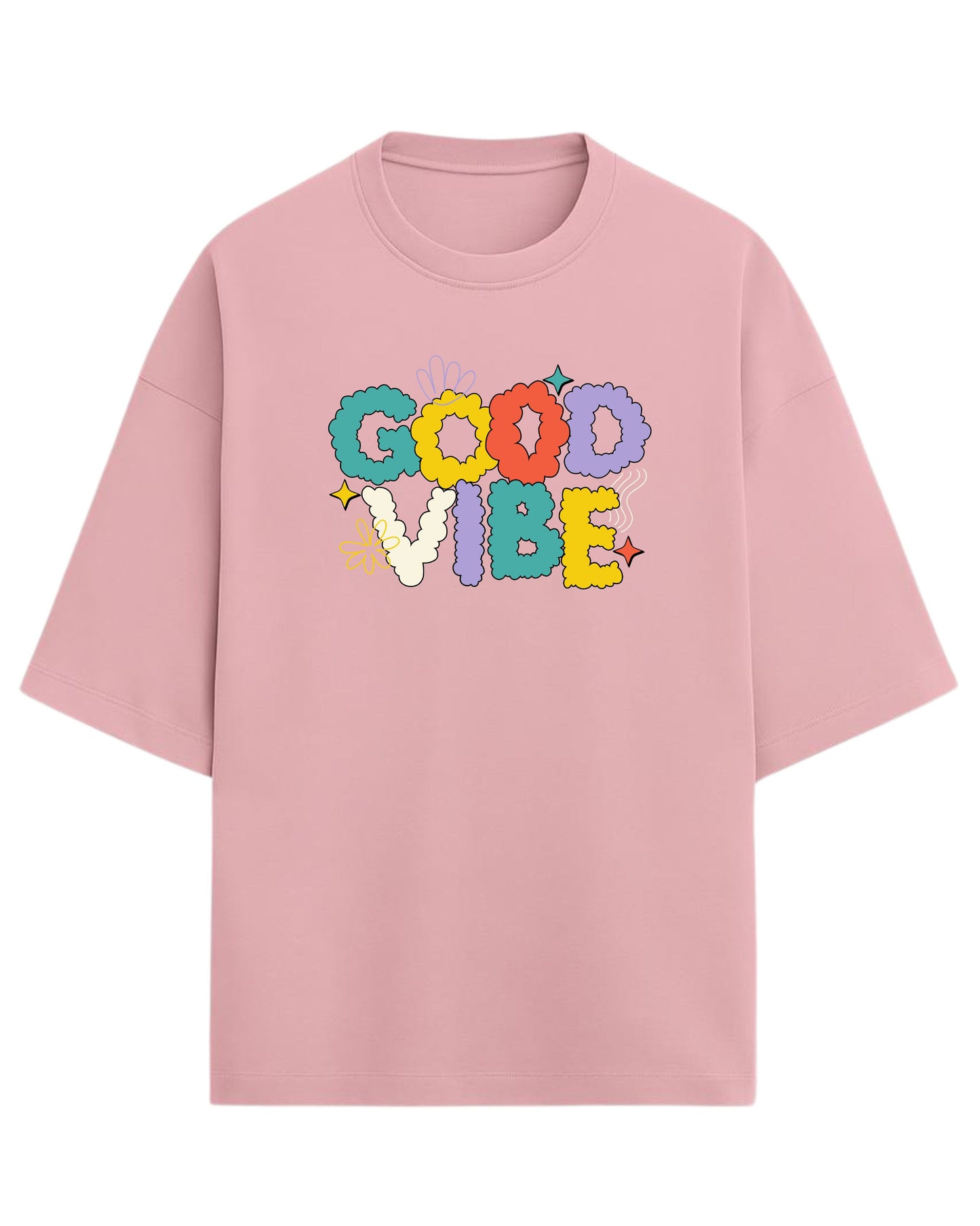 Good Vibe Oversized T-Shirt | Retro Bubble Letter Graphic Tee | Premium 260 GSM Cotton