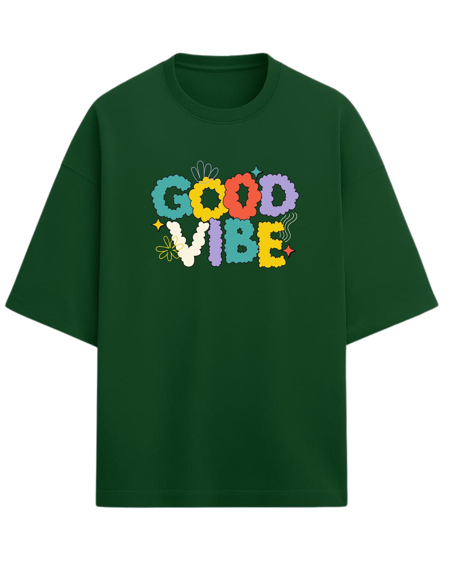 Good Vibe Oversized T-Shirt | Retro Bubble Letter Graphic Tee | Premium 260 GSM Cotton
