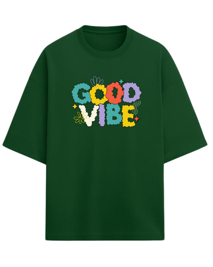 Good Vibe Oversized T-Shirt | Retro Bubble Letter Graphic Tee | Premium 260 GSM Cotton