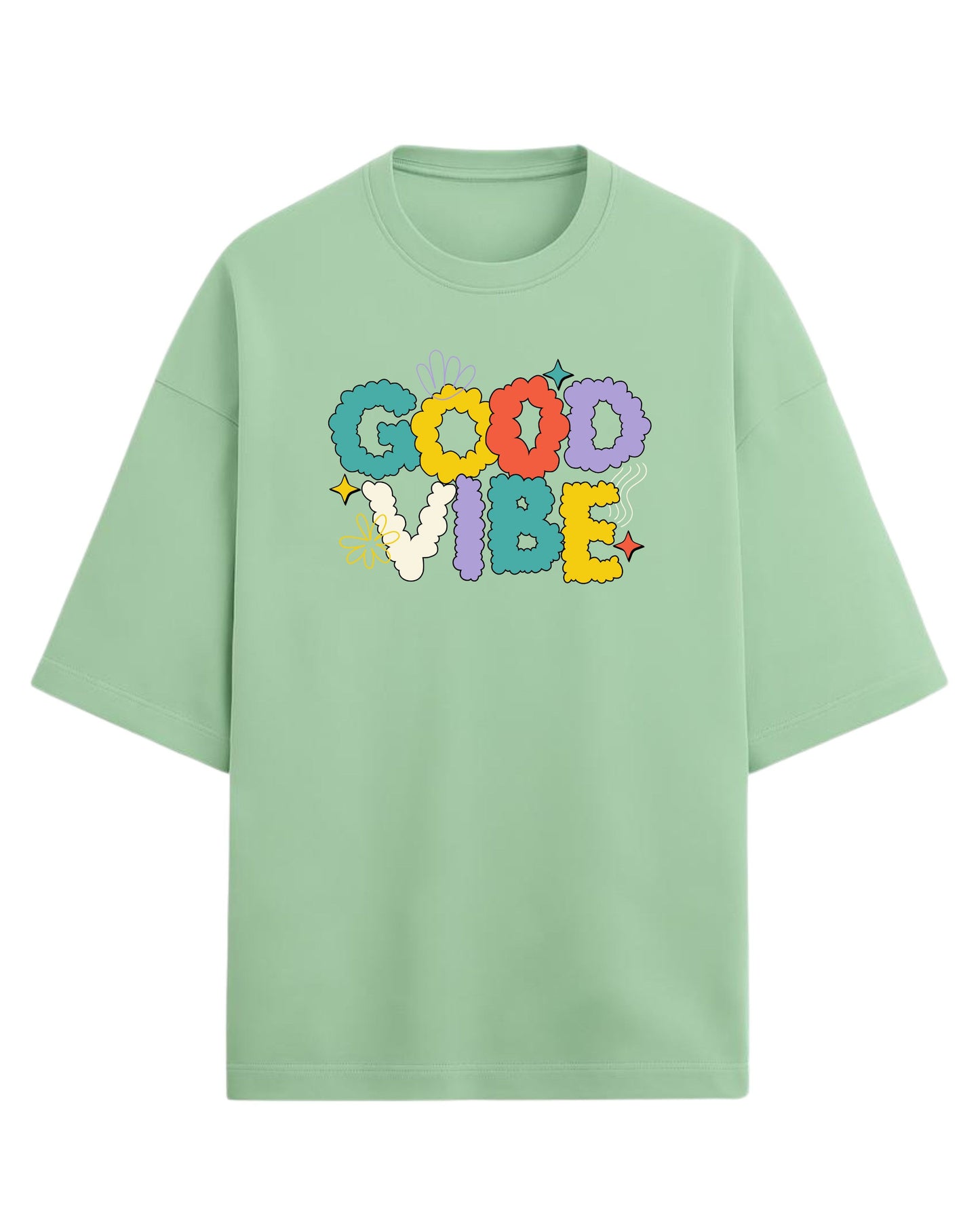 Good Vibe Oversized T-Shirt | Retro Bubble Letter Graphic Tee | Premium 260 GSM Cotton
