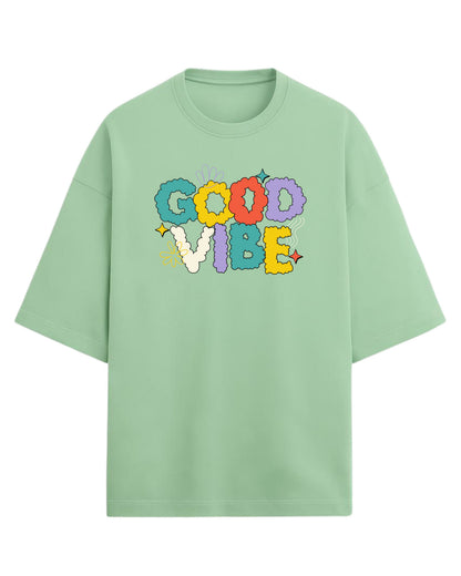 Good Vibe Oversized T-Shirt | Retro Bubble Letter Graphic Tee | Premium 260 GSM Cotton