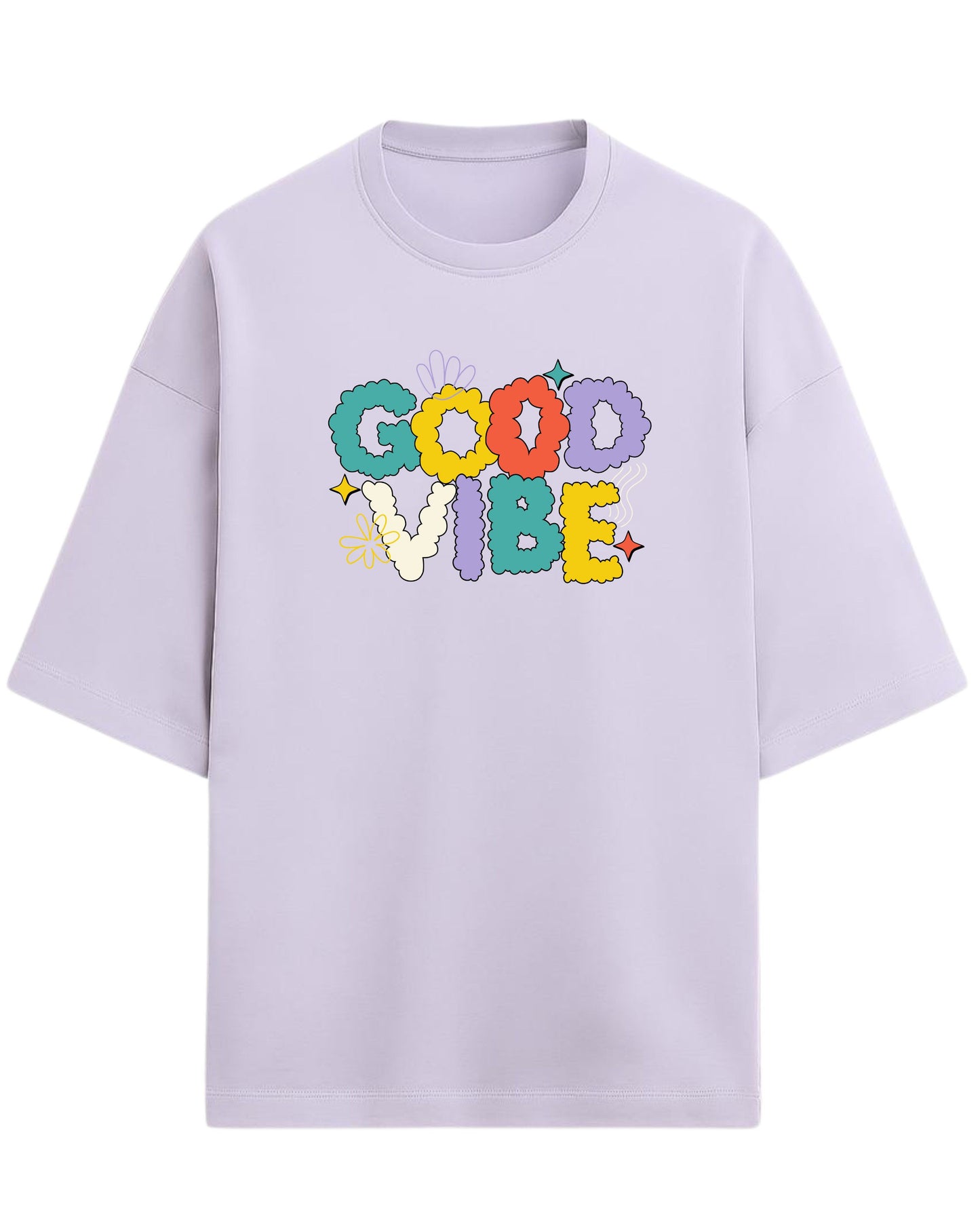 Good Vibe Oversized T-Shirt | Retro Bubble Letter Graphic Tee | Premium 260 GSM Cotton