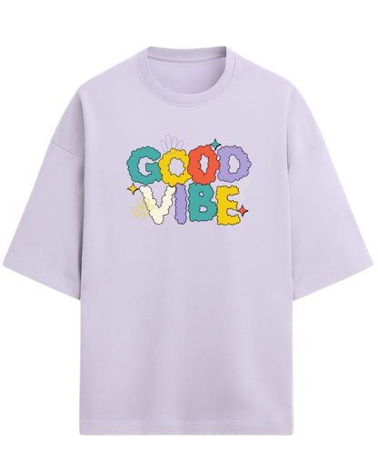 Good Vibe Oversized T-Shirt | Retro Bubble Letter Graphic Tee | Premium 260 GSM Cotton
