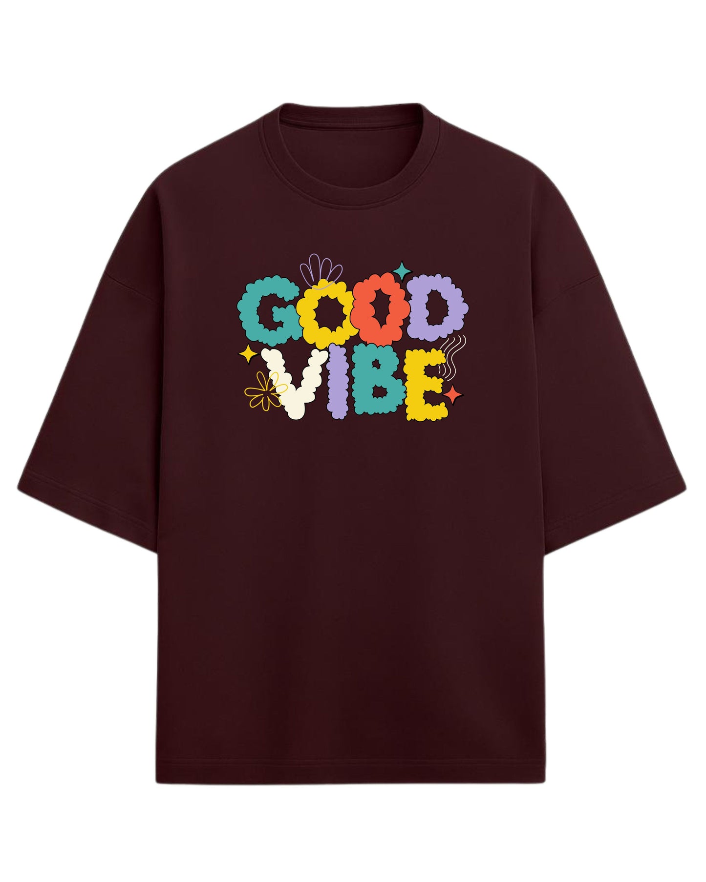 Good Vibe Oversized T-Shirt | Retro Bubble Letter Graphic Tee | Premium 260 GSM Cotton