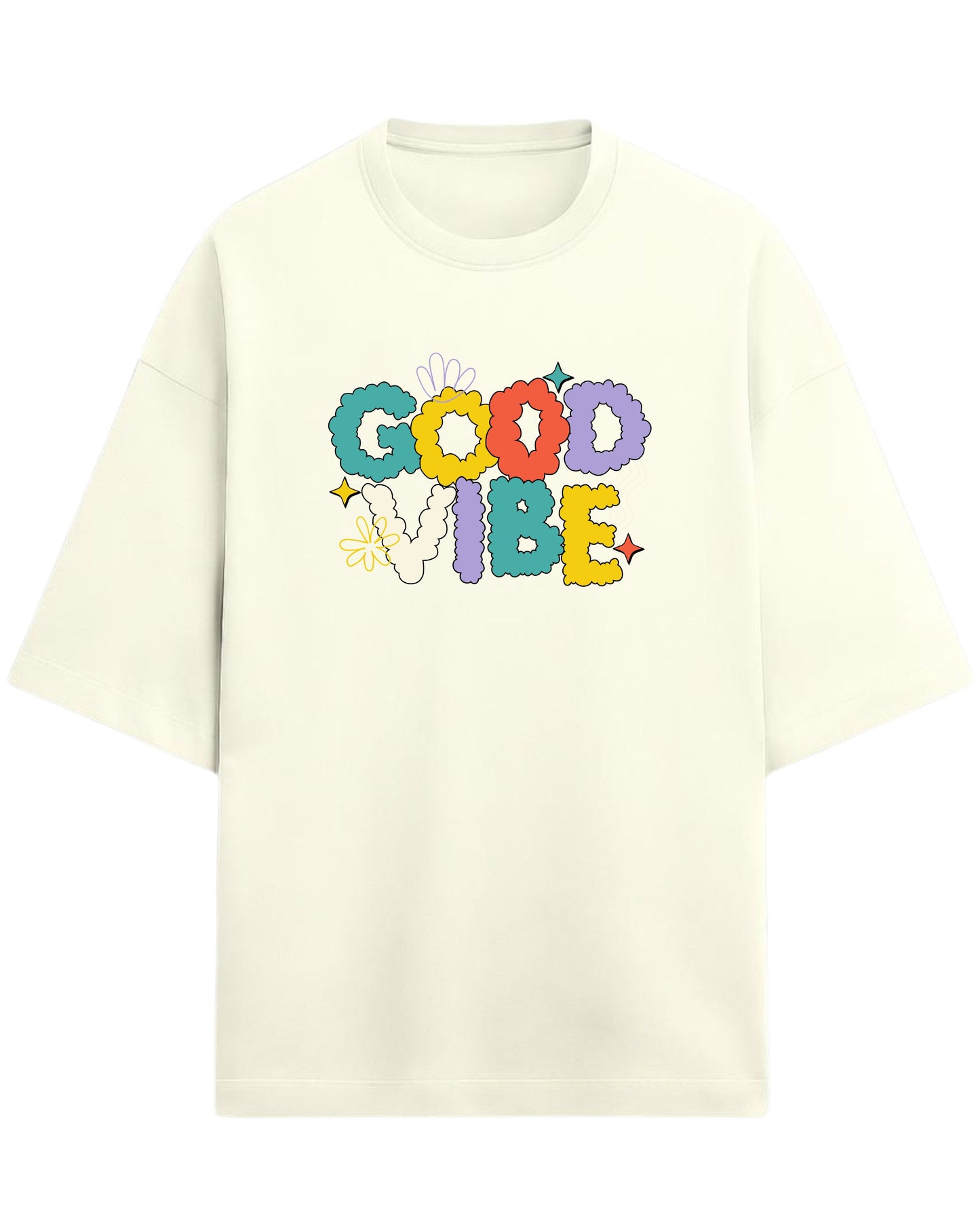 Good Vibe Oversized T-Shirt | Retro Bubble Letter Graphic Tee | Premium 260 GSM Cotton