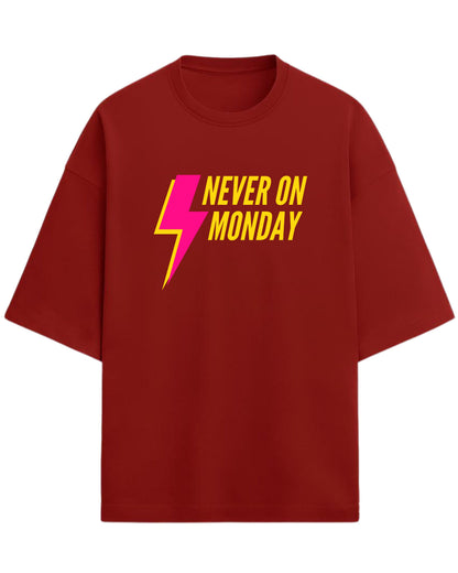 Never On Monday Oversized T-Shirt | Bold Lightning Graphic Tee | Premium 260 GSM Cotton