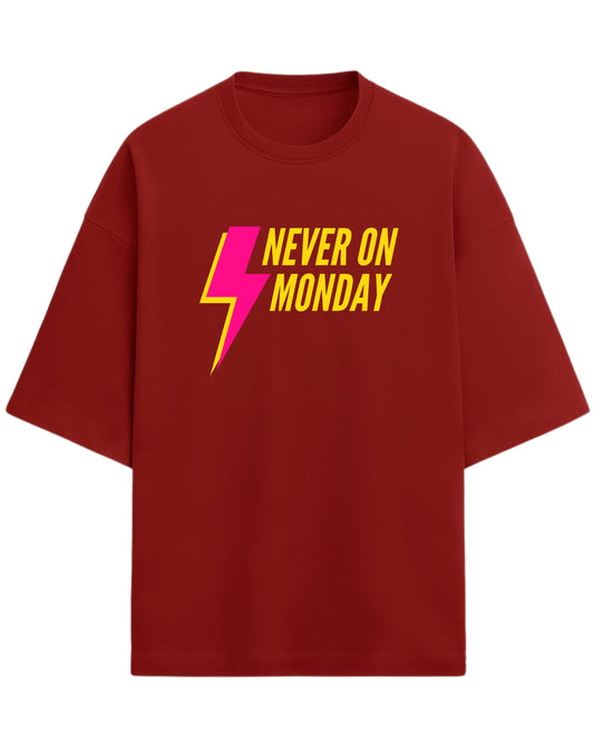Never On Monday Oversized T-Shirt | Bold Lightning Graphic Tee | Premium 260 GSM Cotton