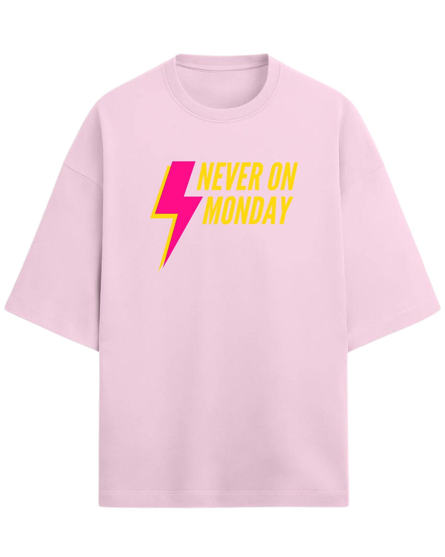Never On Monday Oversized T-Shirt | Bold Lightning Graphic Tee | Premium 260 GSM Cotton