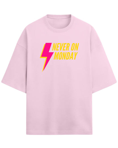 Never On Monday Oversized T-Shirt | Bold Lightning Graphic Tee | Premium 260 GSM Cotton