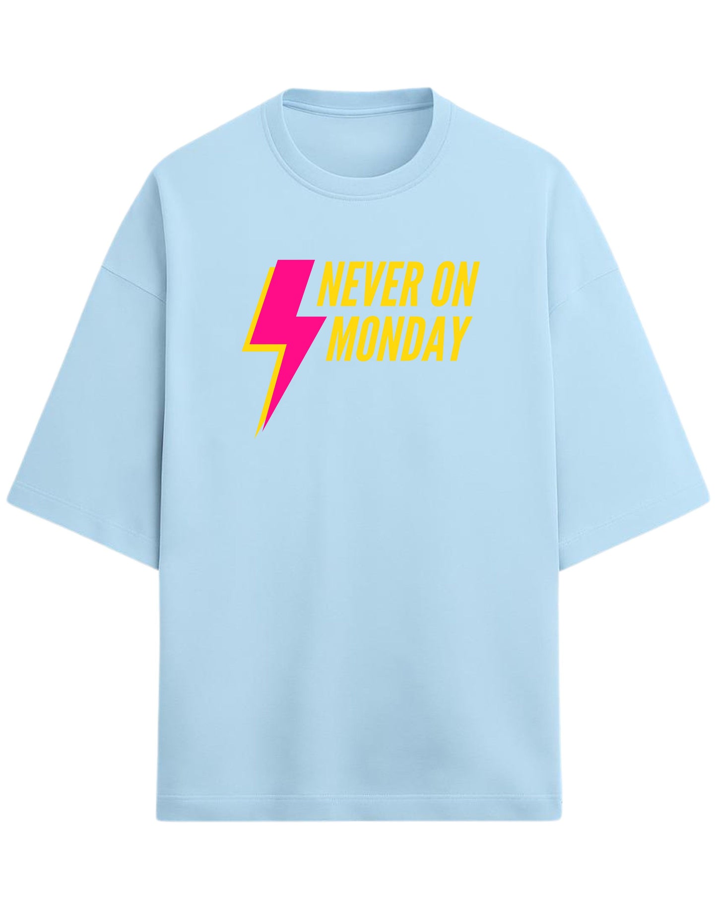 Never On Monday Oversized T-Shirt | Bold Lightning Graphic Tee | Premium 260 GSM Cotton