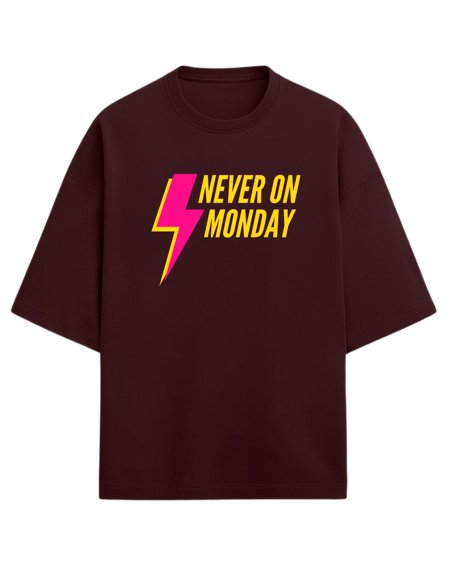 Never On Monday Oversized T-Shirt | Bold Lightning Graphic Tee | Premium 260 GSM Cotton
