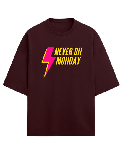 Never On Monday Oversized T-Shirt | Bold Lightning Graphic Tee | Premium 260 GSM Cotton