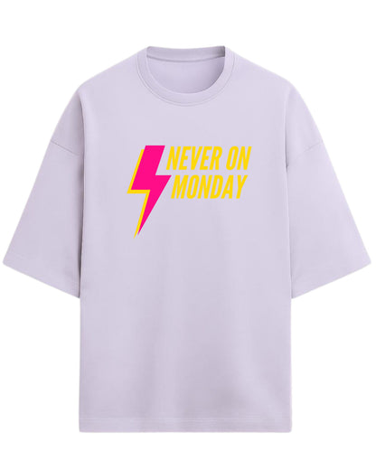 Never On Monday Oversized T-Shirt | Bold Lightning Graphic Tee | Premium 260 GSM Cotton