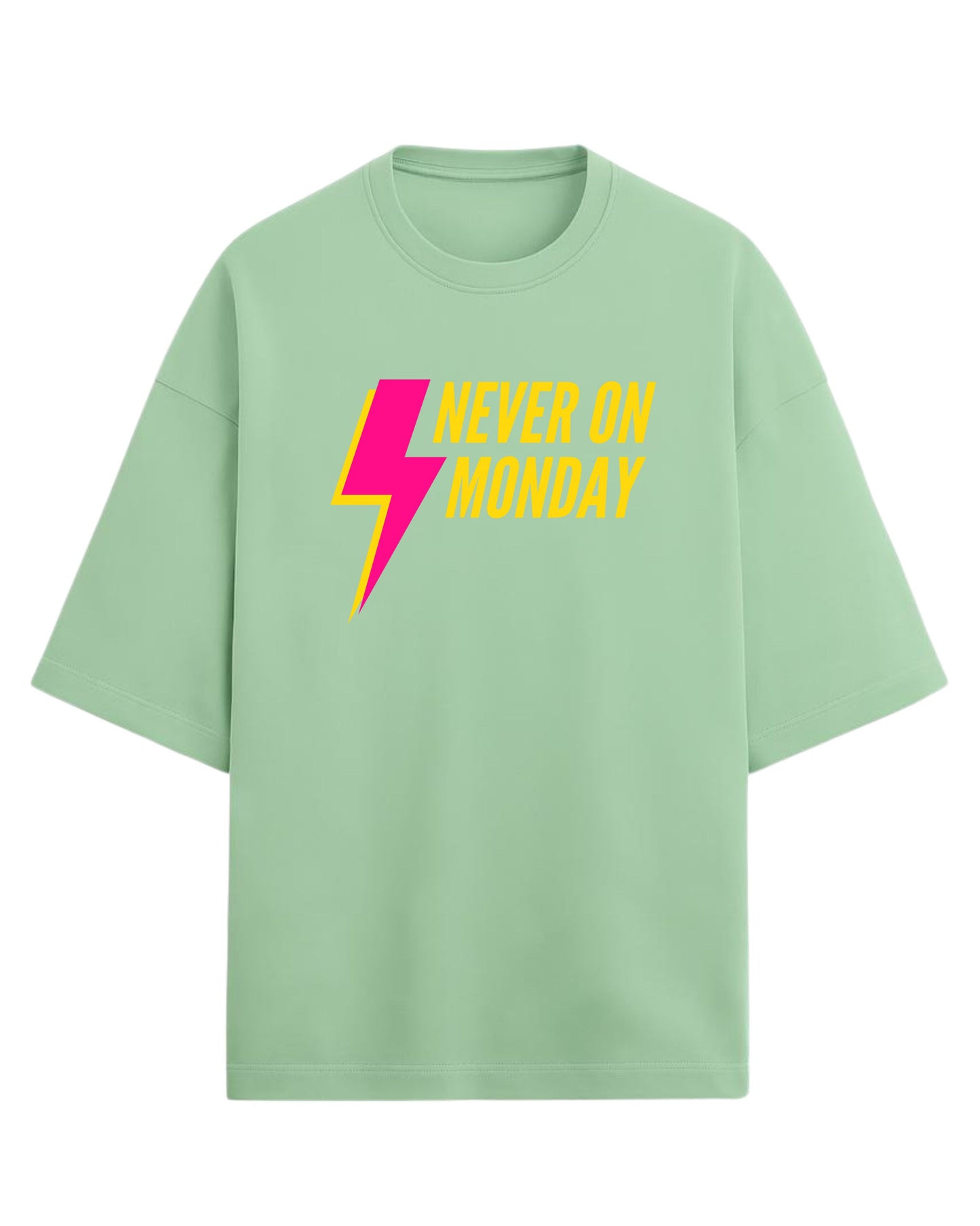 Never On Monday Oversized T-Shirt | Bold Lightning Graphic Tee | Premium 260 GSM Cotton