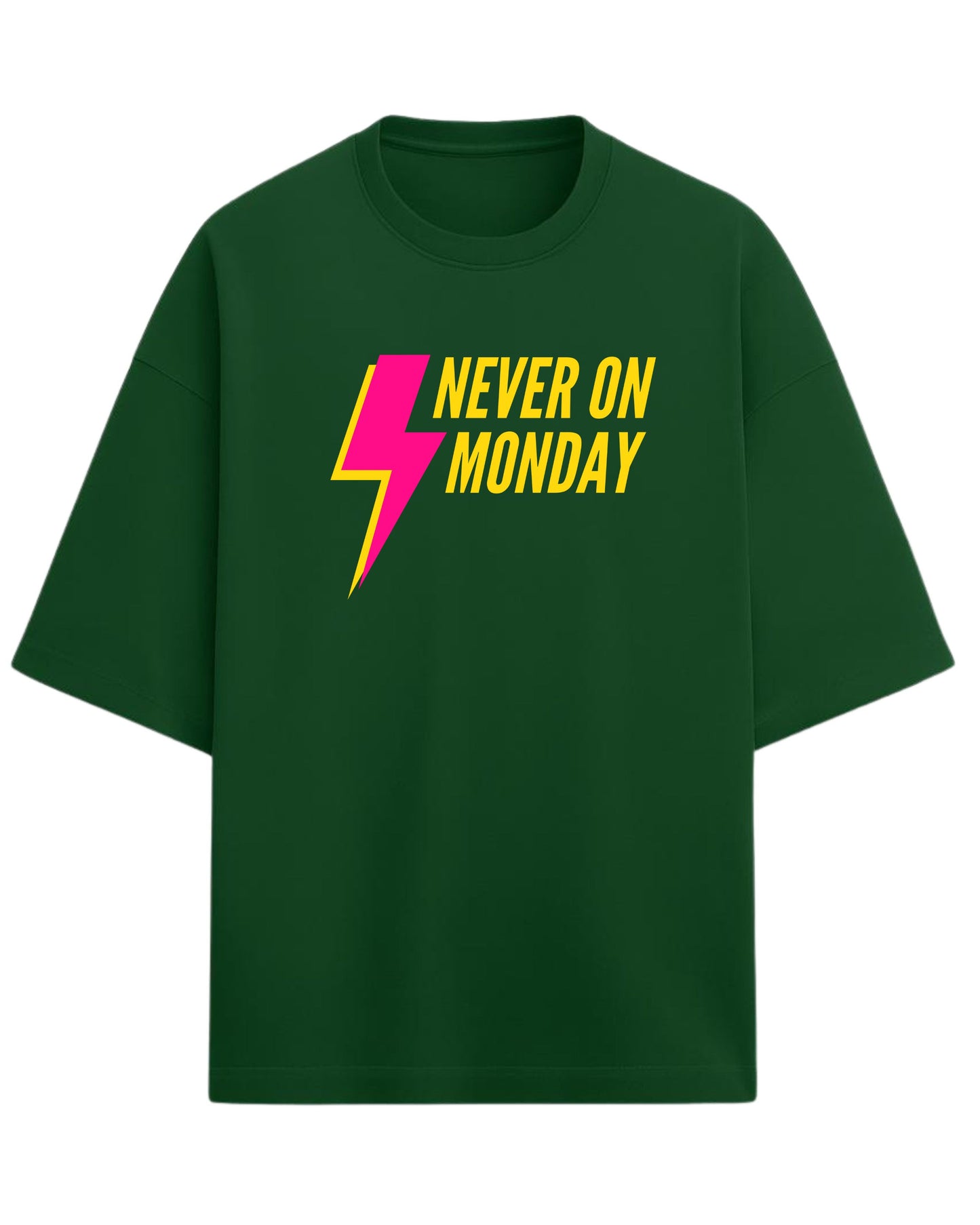 Never On Monday Oversized T-Shirt | Bold Lightning Graphic Tee | Premium 260 GSM Cotton