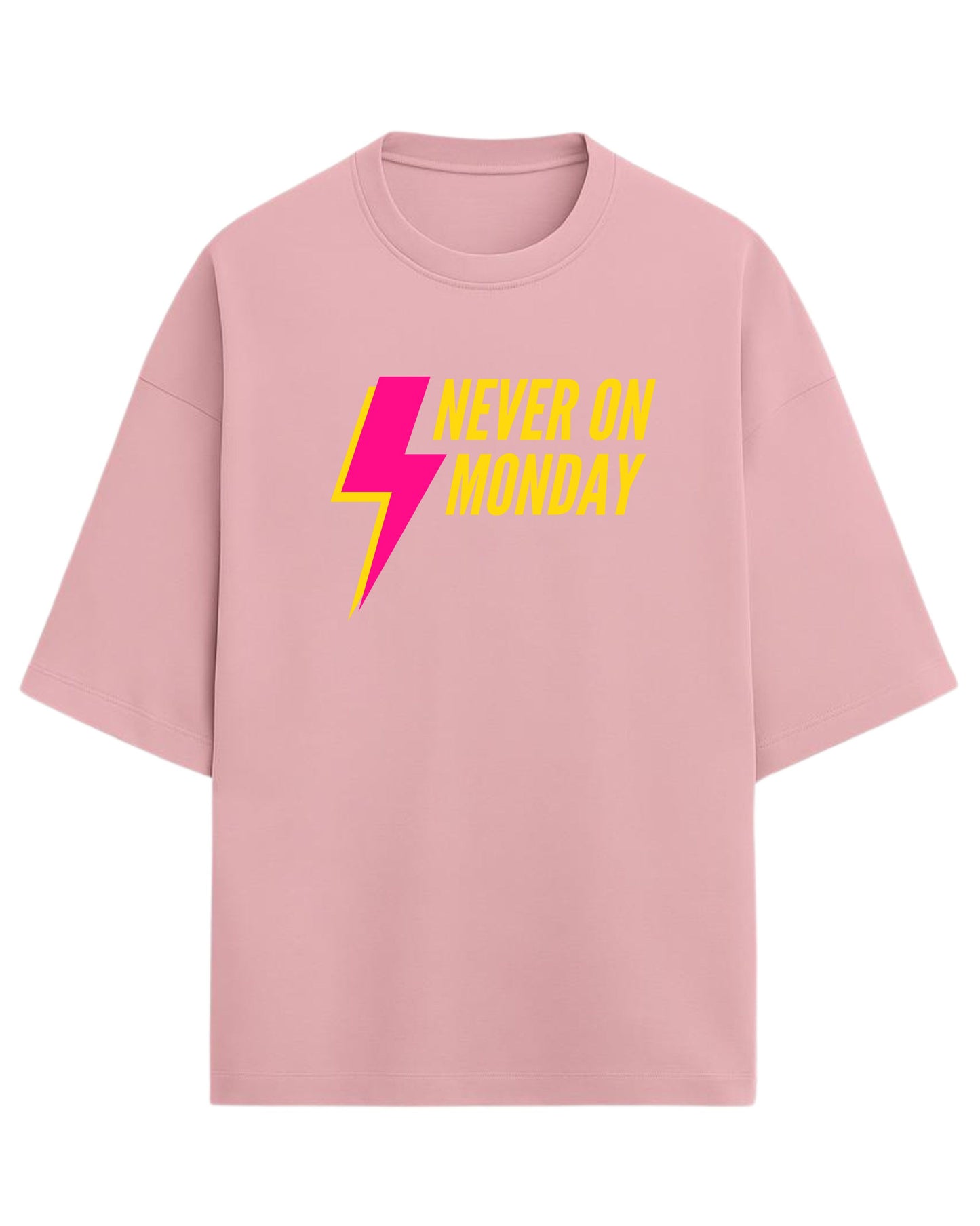 Never On Monday Oversized T-Shirt | Bold Lightning Graphic Tee | Premium 260 GSM Cotton